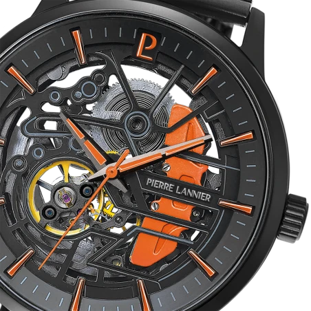 Cadran Montre Pierre Lannier - Paddock - Automatique - Maille Milanaise Orange - 22mm