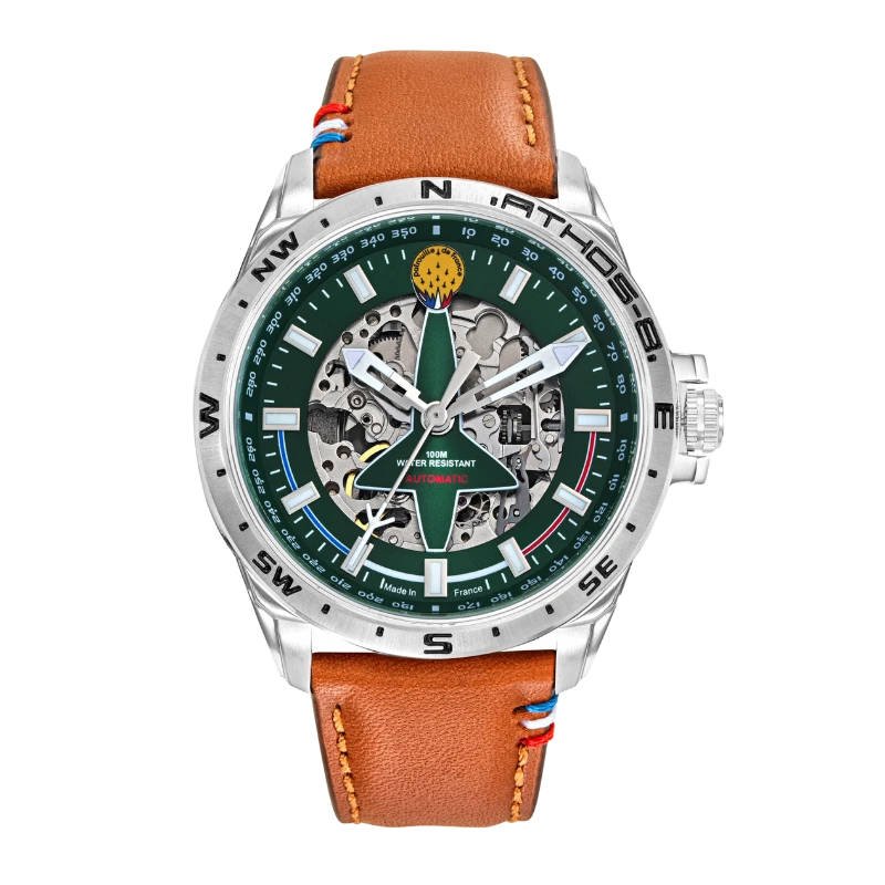 Montre Patrouille de France - Athos 8 - Automatique - Cuir Marron Cadran Vert