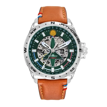 Montre Patrouille de France - Athos 8 - Automatique - Cuir Marron Cadran Vert
