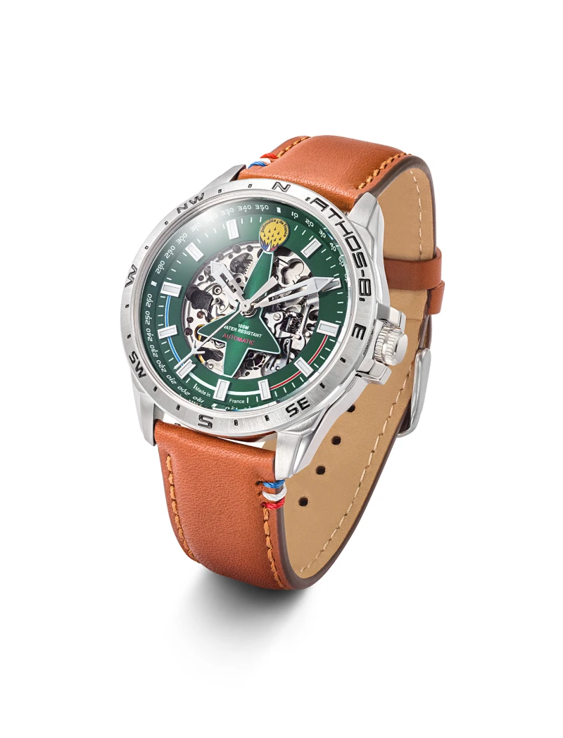 Entière Montre Patrouille de France - Athos 8 - Automatique - Cuir Marron Cadran Vert