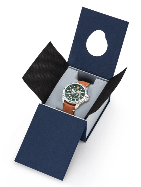 Coffret Montre Patrouille de France - Athos 8 - Automatique - Cuir Marron Cadran Vert