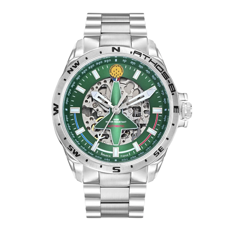 Montre Patrouille de France - Athos 8 - Automatique - Acier Argenté Cadran Vert