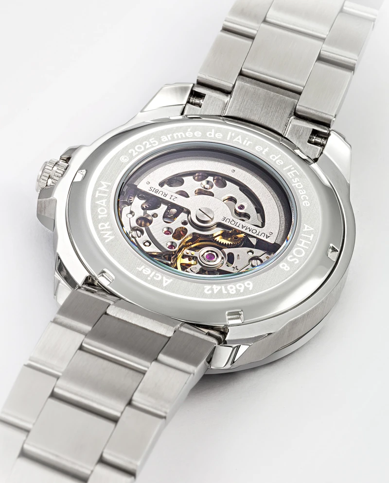 Dos Montre Patrouille de France - Athos 8 - Automatique - Acier Argenté Cadran Vert