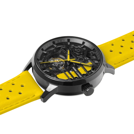 Pierre Lannier - Montre Unisexe Pierre-Lannier Paddock Noir Cadran Noir Bracelet Cuir Jaune 20 MM | 145G849 | montre élégante