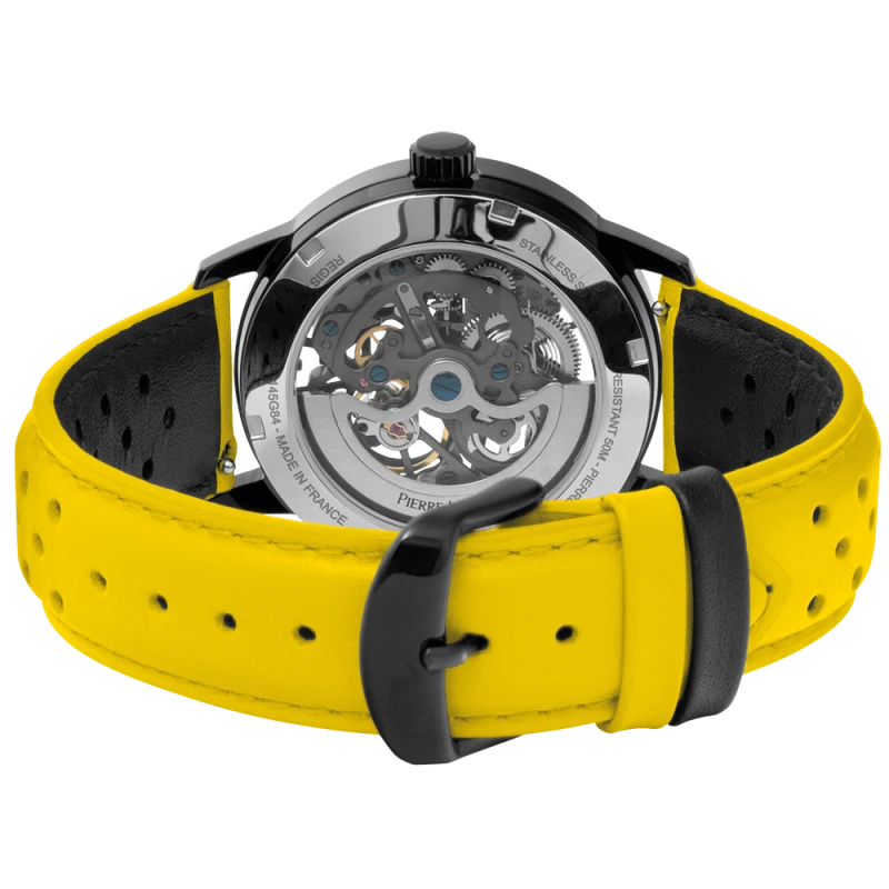 Pierre Lannier - Montre Unisexe Pierre-Lannier Paddock Noir Cadran Noir Bracelet Cuir Jaune 20 MM | 145G849 | montre élégante