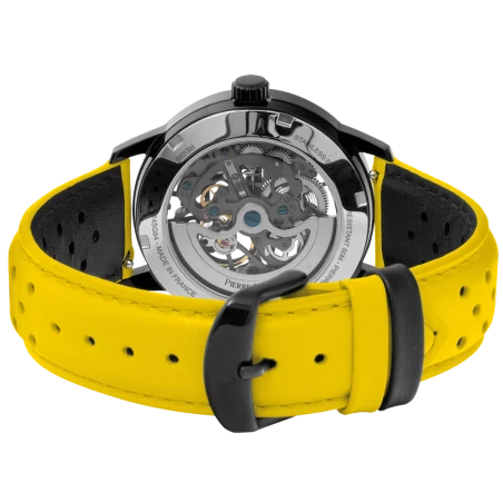 Pierre Lannier - Montre Unisexe Pierre-Lannier Paddock Noir Cadran Noir Bracelet Cuir Jaune 20 MM | 145G849 | montre élégante
