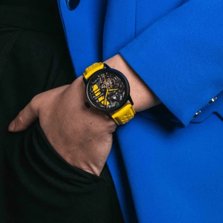 Pierre Lannier - Montre Unisexe Pierre-Lannier Paddock Noir Cadran Noir Bracelet Cuir Jaune 20 MM | 145G849 | montre élégante