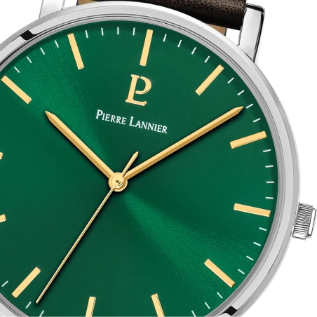 Pierre Lannier - Montre Homme Pierre Lannier Essential Cadran Vert Bracelet Cuir Marron | 217G174 | montre élégante