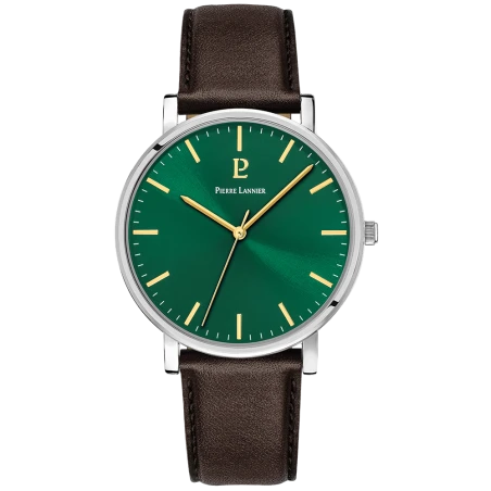 Pierre Lannier - Montre Homme Pierre Lannier Essential Cadran Vert Bracelet Cuir Marron | 217G174 | montre élégante
