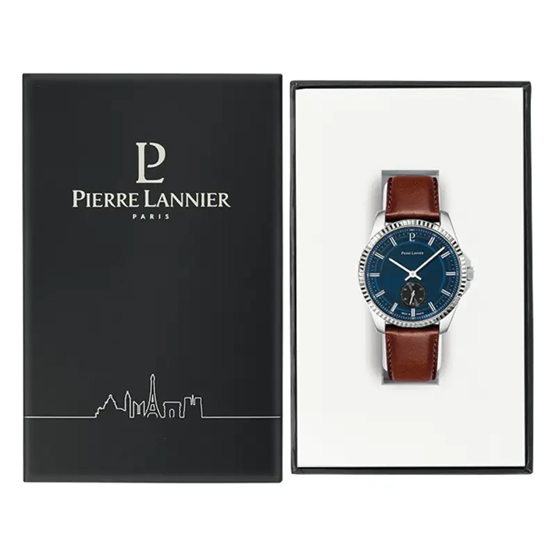 Pierre Lannier - Montre Homme Pierre Lannier Metropolitain Cadran Bleu Bracelet Cuir Marron | 246G164 | montre élégante