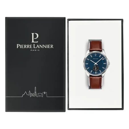 Pierre Lannier - Montre Homme Pierre Lannier Metropolitain Cadran Bleu Bracelet Cuir Marron | 246G164 | montre élégante