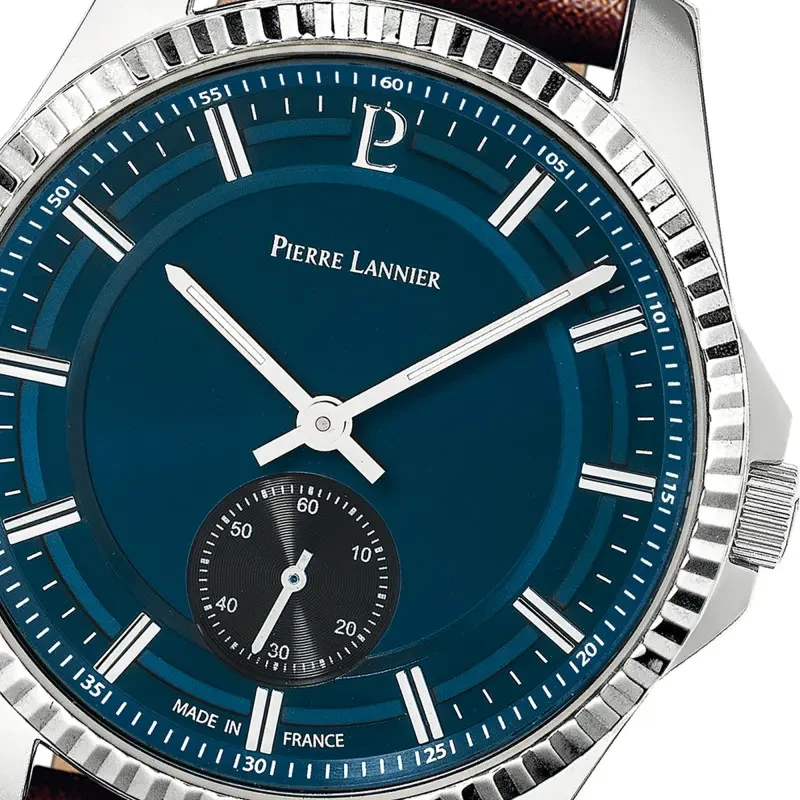Pierre Lannier - Montre Homme Pierre Lannier Metropolitain Cadran Bleu Bracelet Cuir Marron | 246G164 | montre élégante