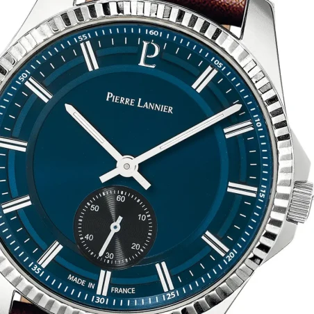 Pierre Lannier - Montre Homme Pierre Lannier Metropolitain Cadran Bleu Bracelet Cuir Marron | 246G164 | montre élégante