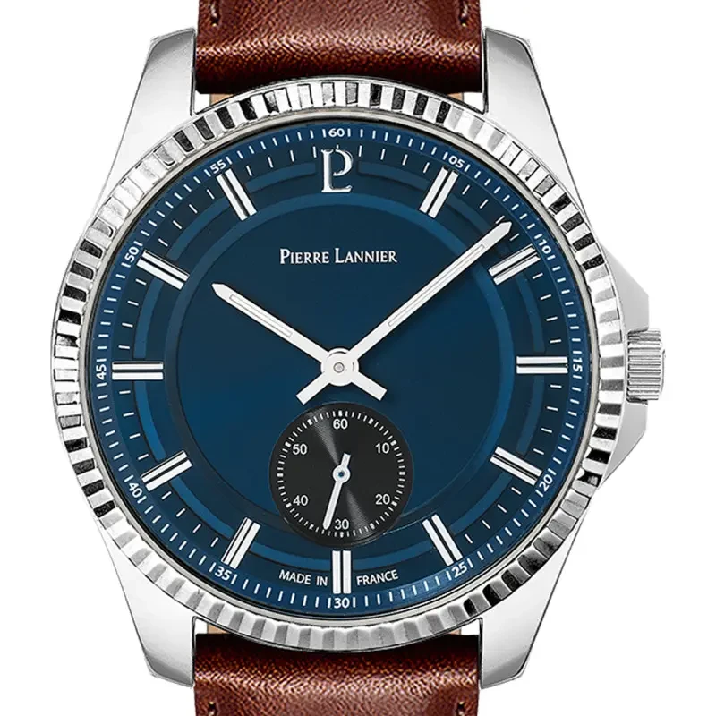 Pierre Lannier - Montre Homme Pierre Lannier Metropolitain Cadran Bleu Bracelet Cuir Marron | 246G164 | montre élégante