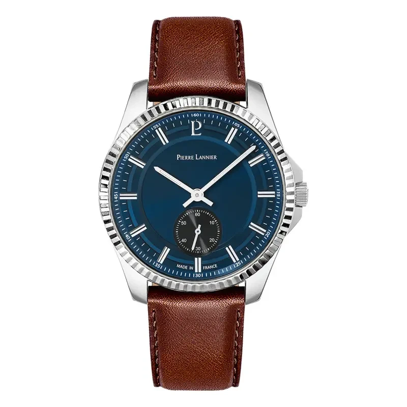 Pierre Lannier - Montre Homme Pierre Lannier Metropolitain Cadran Bleu Bracelet Cuir Marron | 246G164 | montre élégante