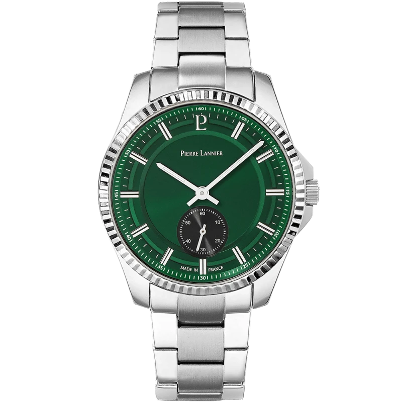 Pierre Lannier - Montre Homme Pierre Lannier Metropolitain Cadran Vert Bracelet Acier Argenté | 246G171 | montre élégante