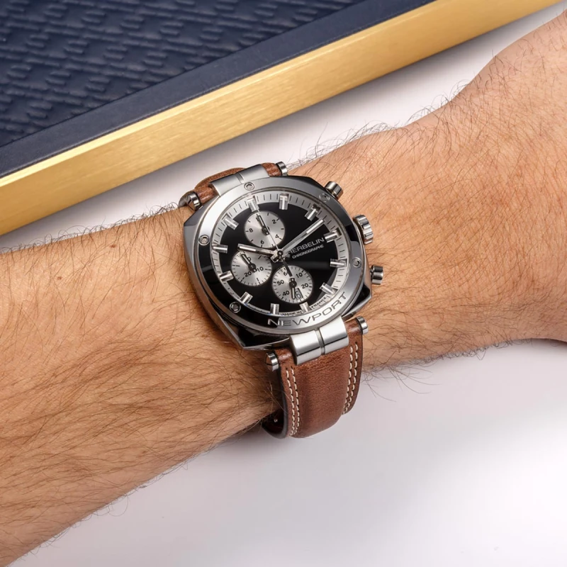 Michel Herbelin - Michel Herbelin Newport Héritage Chronographe 35664AP24BR – Acier Cuir Marron