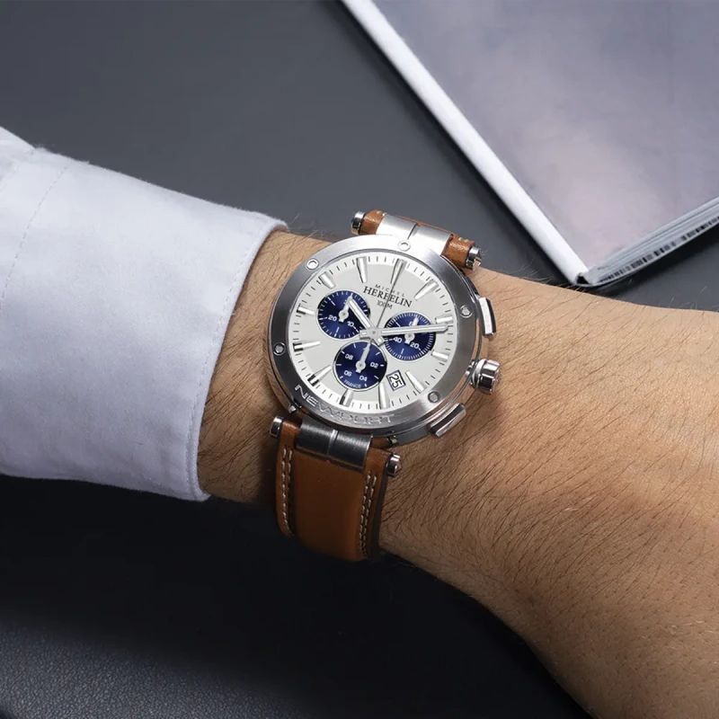 Michel Herbelin - Michel Herbelin Newport Chrono Quartz 37688A42GD – Acier & Cuir Camel