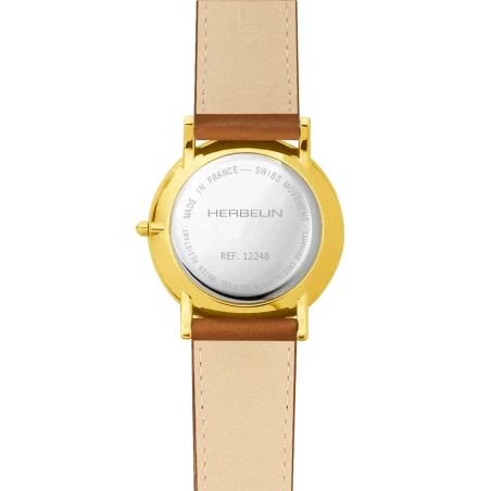 Michel Herbelin - Michel Herbelin Classique Quartz 12248P08MA – PVD Or Jaune Cuir Brun