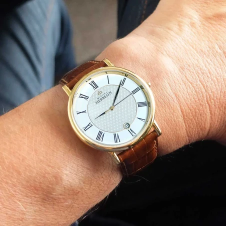 Michel Herbelin - Michel Herbelin Classique Quartz 12248P08MA – PVD Or Jaune Cuir Brun