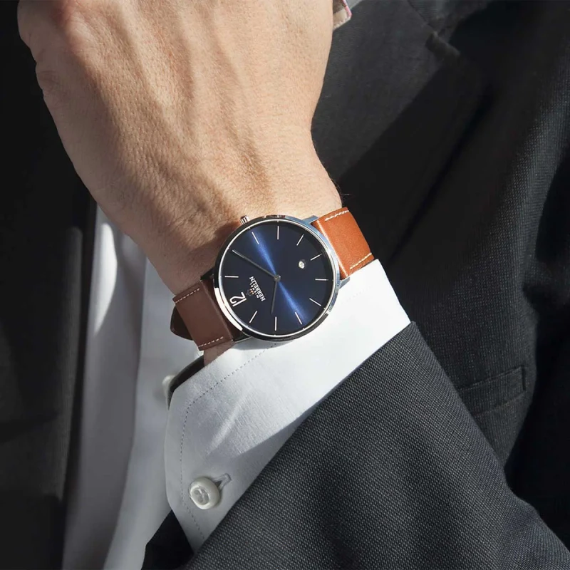 Michel Herbelin - Michel Herbelin City Quartz Bleu 19515AP15GD – Cuir Brun Acier