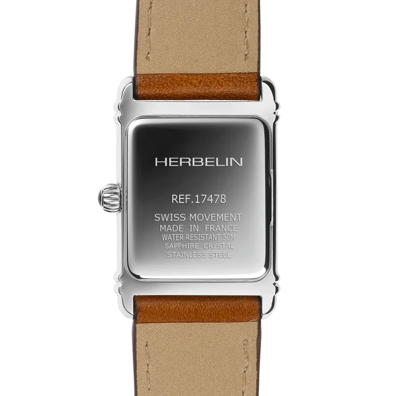 Michel Herbelin - Michel Herbelin Art Déco Quartz 17478AP22GD – Argent Cuir Camel Femme