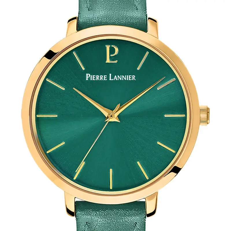 Pierre Lannier - Montre Pierre Lannier Chouquette Femme Cadran Vert Soleillé Doré Cuir | 038J577