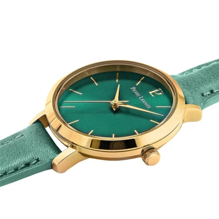 Pierre Lannier - Montre Pierre Lannier Chouquette Femme Cadran Vert Soleillé Doré Cuir | 038J577