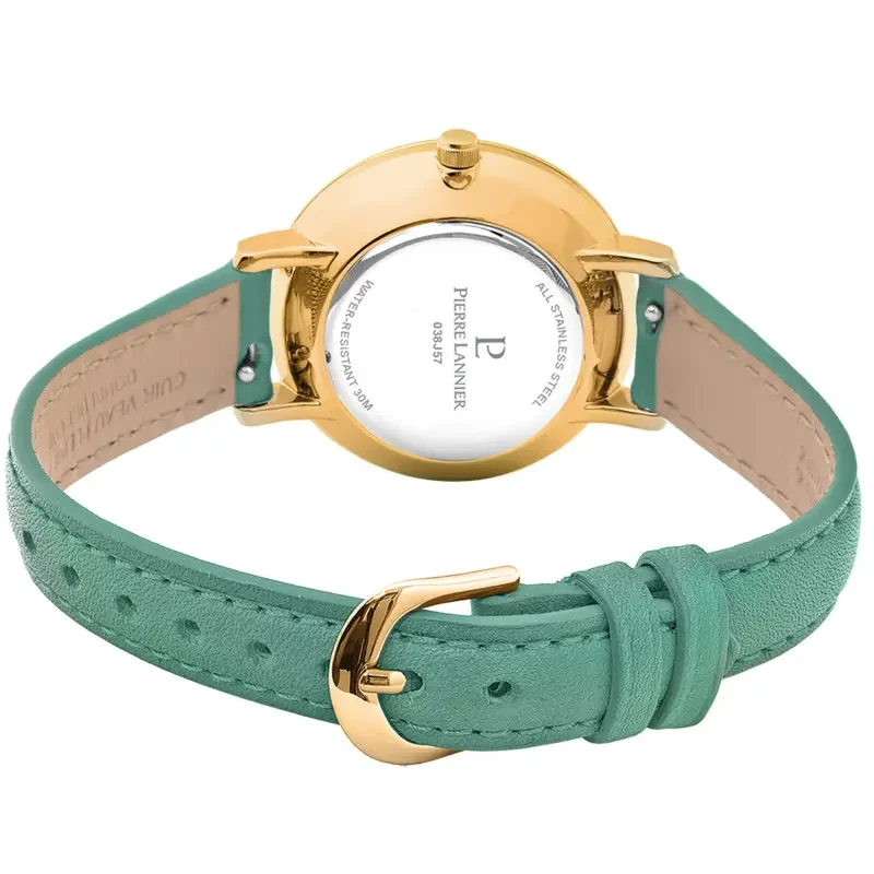 Pierre Lannier - Montre Pierre Lannier Chouquette Femme Cadran Vert Soleillé Doré Cuir | 038J577