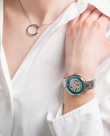 Pierre Lannier - Montre Pierre Lannier Automatic Femme Cadran Vert Ajouré Floral Argenté | 141K671