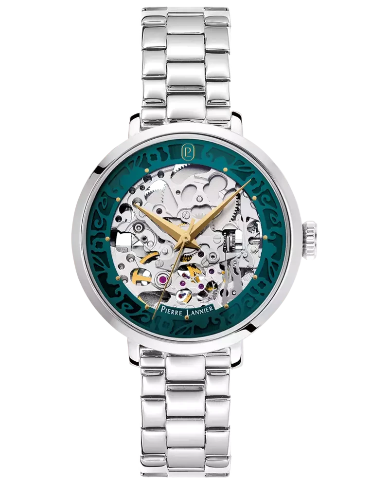 Pierre Lannier - Montre Pierre Lannier Automatic Femme Cadran Vert Ajouré Floral Argenté | 141K671