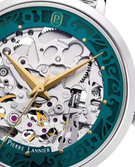 Pierre Lannier - Montre Pierre Lannier Automatic Femme Cadran Vert Ajouré Floral Argenté | 141K671