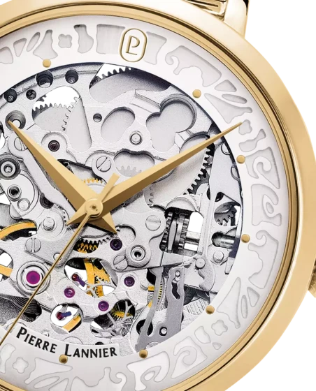 Pierre Lannier - Montre Pierre Lannier Automatic Femme Cadran Argenté Ajouré Floral Doré | 142G522