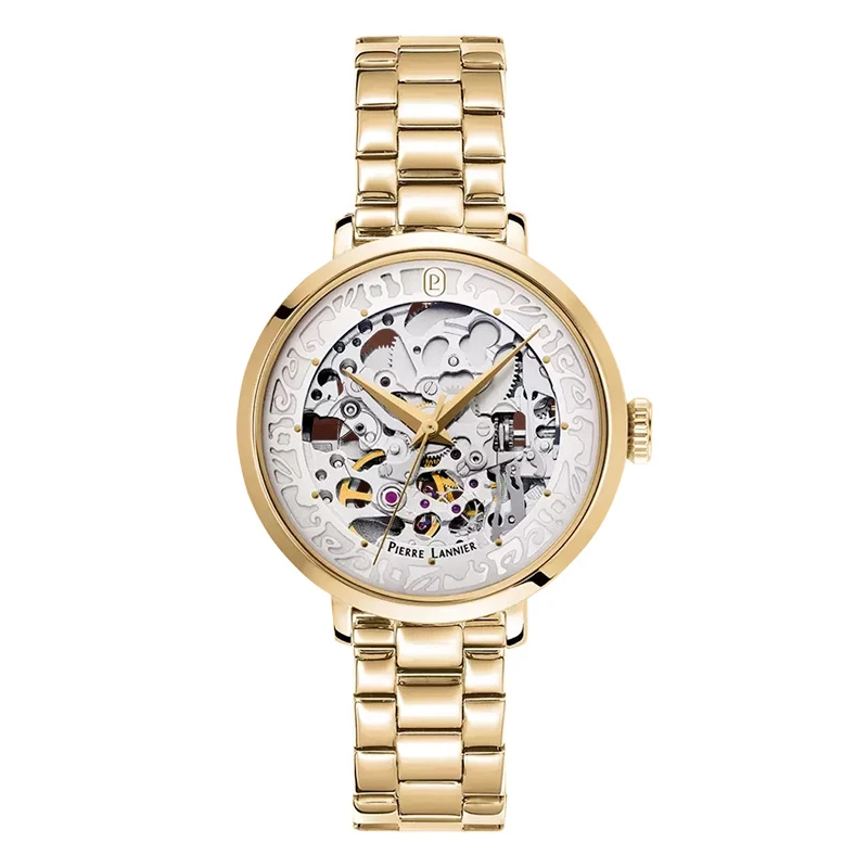 Pierre Lannier - Montre Pierre Lannier Automatic Femme Cadran Argenté Ajouré Floral Doré | 142G522