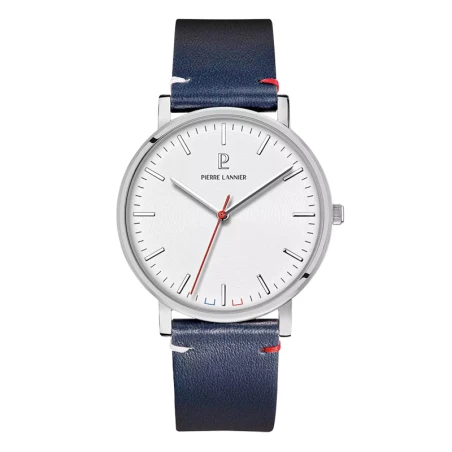 Pierre Lannier - Montre Pierre Lannier Essential Homme Cadran Blanc Cuir Bleu Patriotique | 217G106