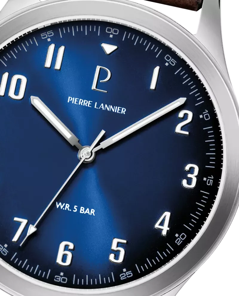 Pierre Lannier - Montre Pierre Lannier Aviateur Homme Cadran Bleu Vintage Cuir Brun | 260G164