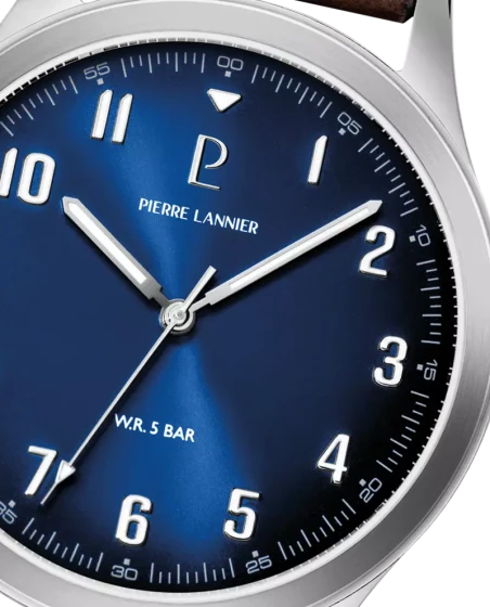 Pierre Lannier - Montre Pierre Lannier Aviateur Homme Cadran Bleu Vintage Cuir Brun | 260G164
