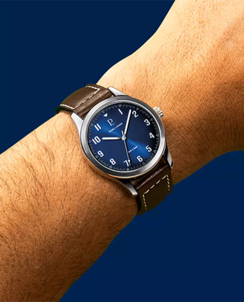 Pierre Lannier - Montre Pierre Lannier Aviateur Homme Cadran Bleu Vintage Cuir Brun | 260G164