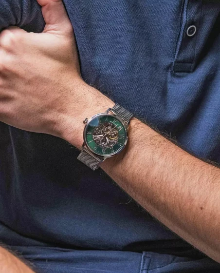Pierre Lannier - Montre Pierre Lannier Automatic Homme Cadran Vert Squelette Milanais Argenté | 323D171
