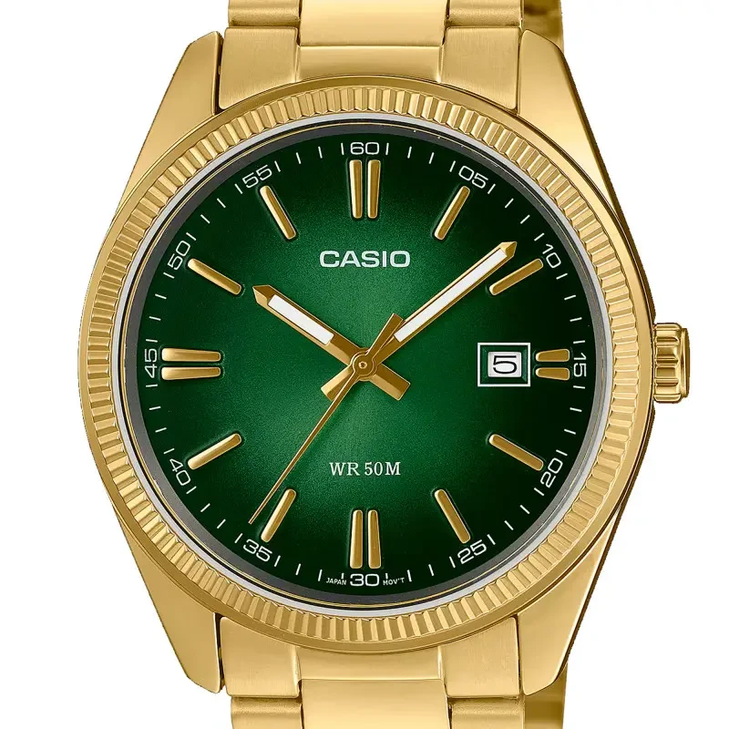 Casio - Montre Casio Heritage Gold Timeless Homme Cadran Vert Fumée Doré | MTP-1302PGC-3AVEF