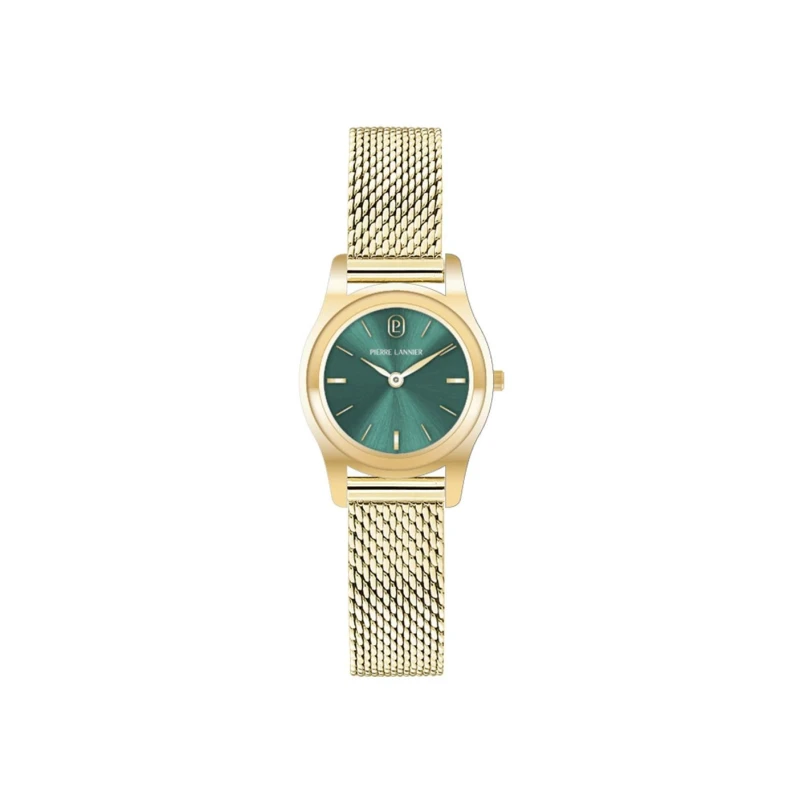 Pierre Lannier - Montre Pierre Lannier Pya Femme Cadran Vert Boîtier Carré Doré Milanais | 091M572