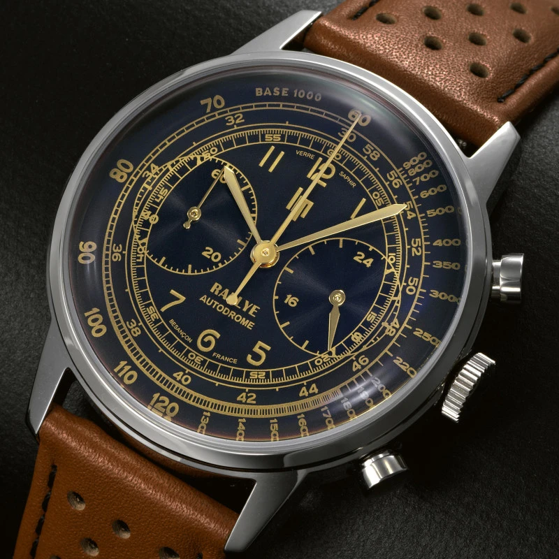LIP - Montre Lip Rallye 40 Méca-Quartz Autodrome Homme Cadran Noir Cuir Marron | 671826