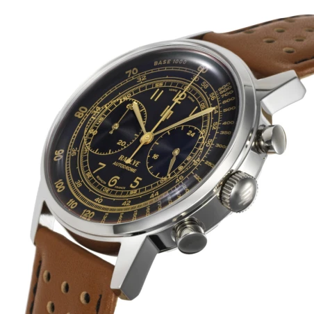 LIP - Montre Lip Rallye 40 Méca-Quartz Autodrome Homme Cadran Noir Cuir Marron | 671826