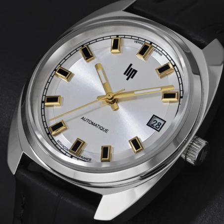 LIP - Montre Lip Général de Gaulle 35 mm Automatique Cadran Gris Cuir Alligator Noir | 671880