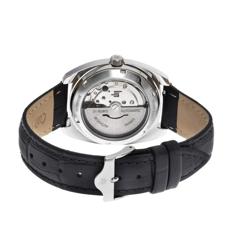 LIP - Montre Lip Général de Gaulle 35 mm Automatique Cadran Gris Cuir Alligator Noir | 671880