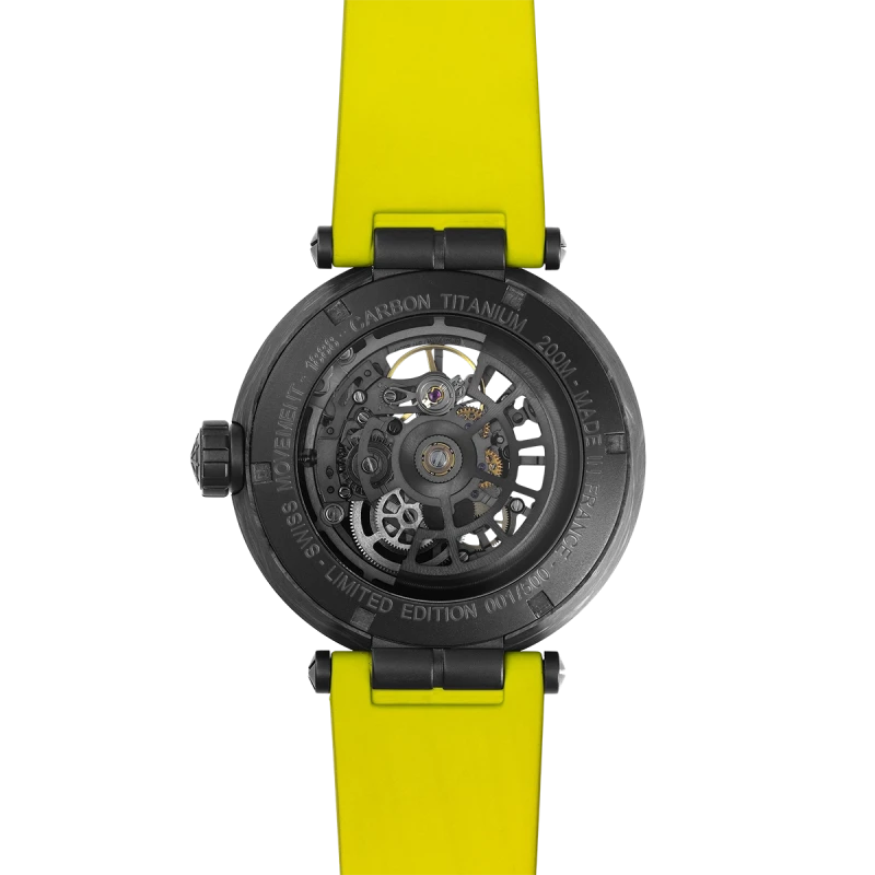 Michel Herbelin newport – carbone titane – squelette – jaune – 1888SQCTN14CY vue de dos