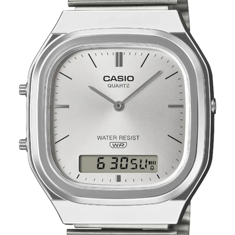 Montre Casio edgy en Acier Argenté-AQ-240E-7A vue de face