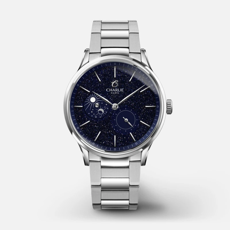 Montre Charlie Paris - INITIAL 36 - Jour/Nuit - Aventurine Acier - Acier 3 maillons