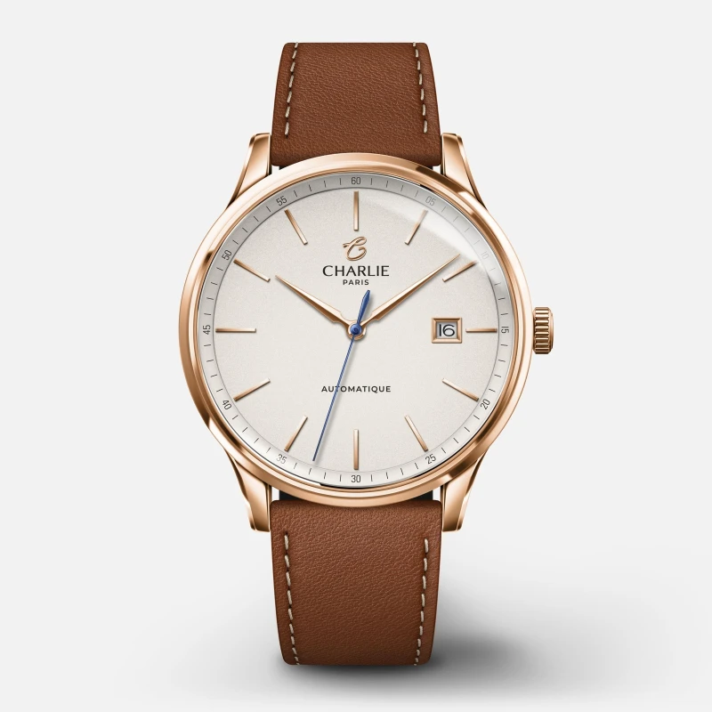 Montre Charlie Paris - INITIAL - Doré rose - Cuir marron