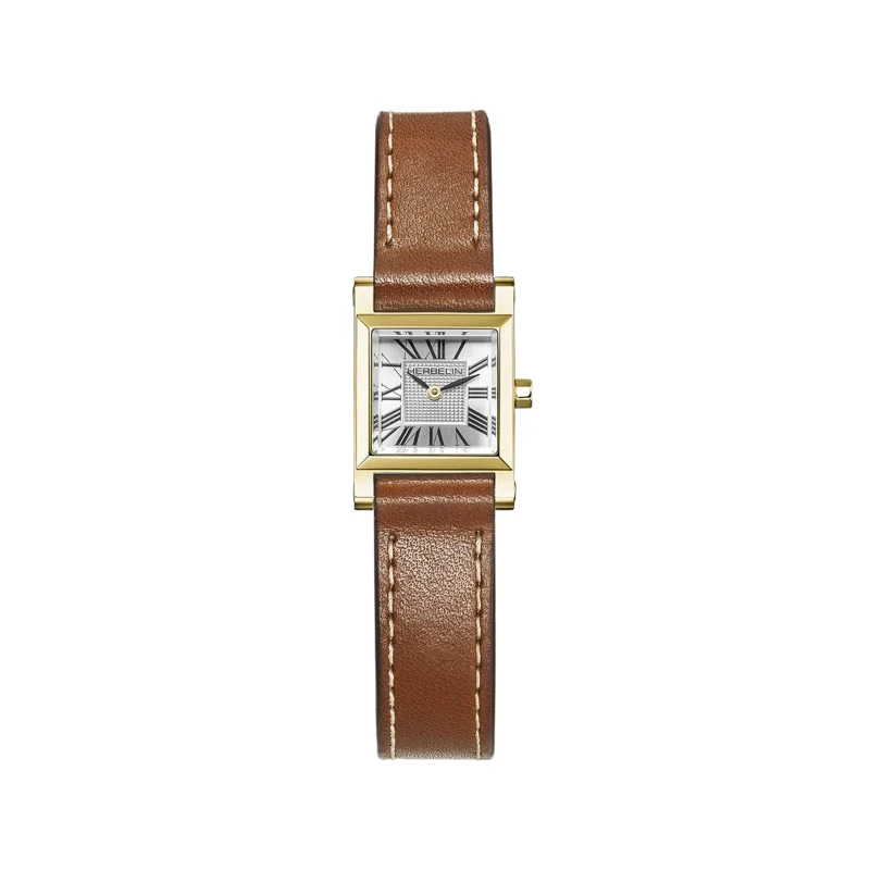 Montre Michel Herbelin - Antarès - Quartz Carré - PVD Or Jaune & Cuir Camel